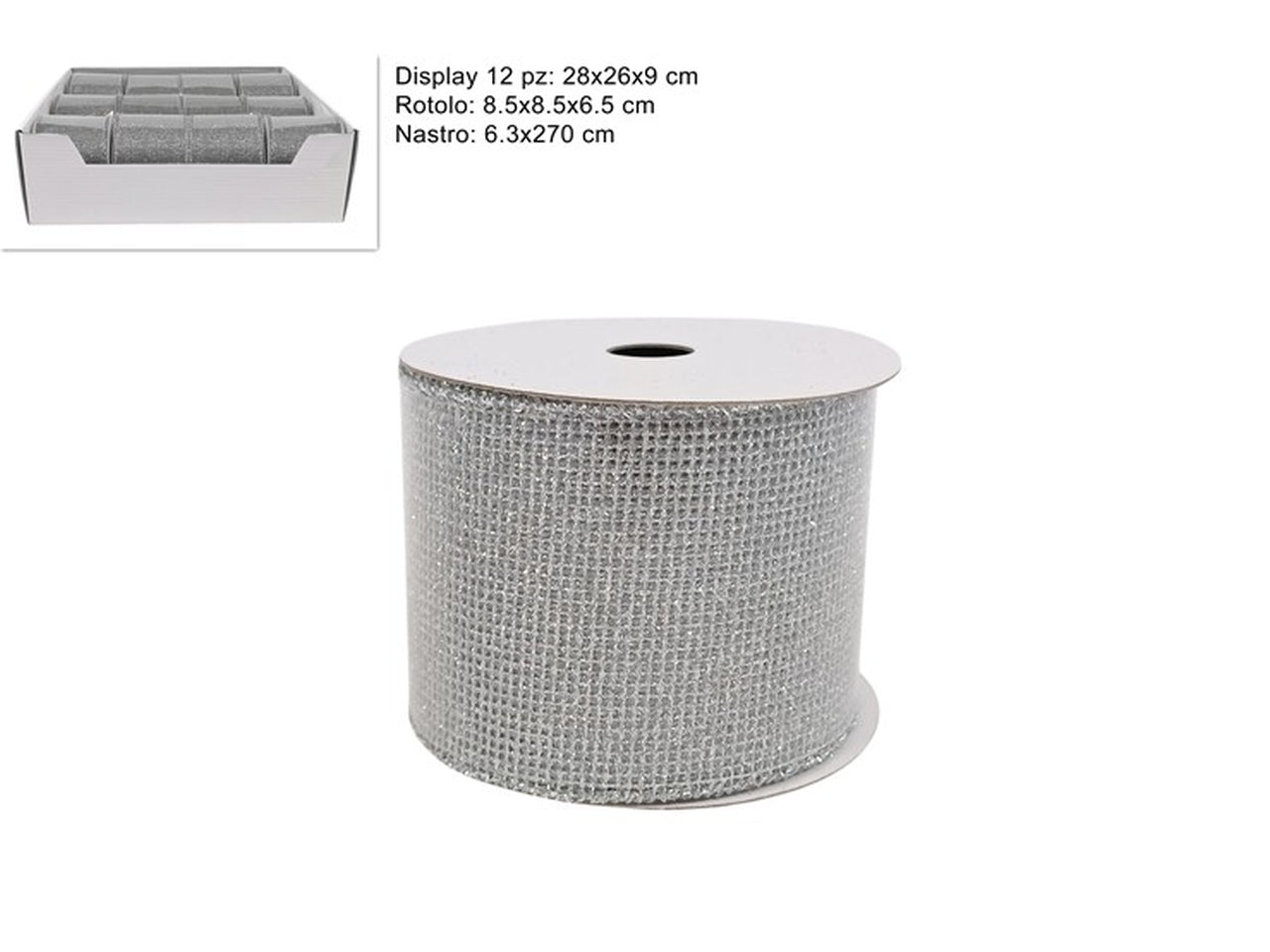 Nastro retinato glitterato 6,3cmx2,7mt silver