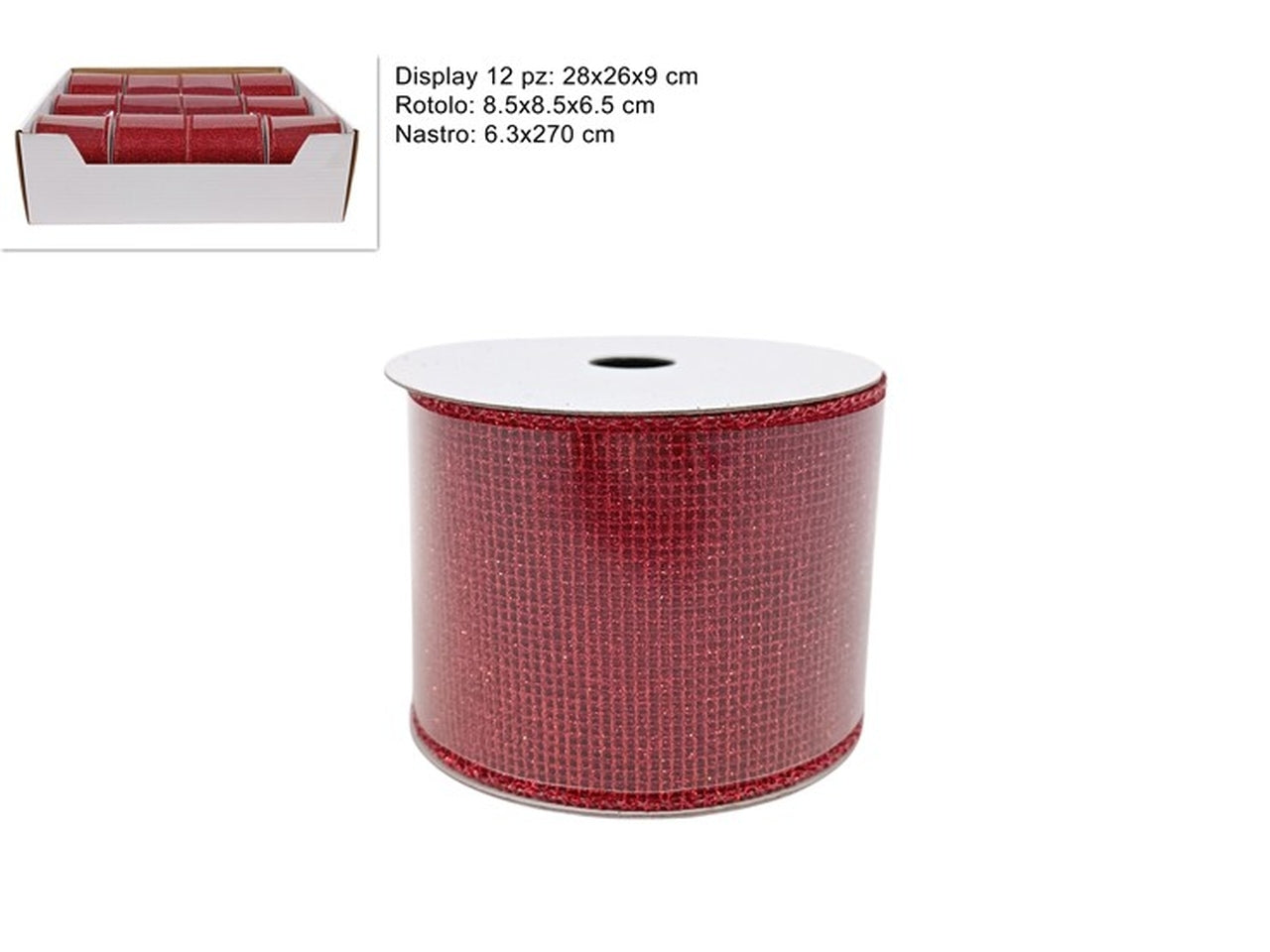 Nastro retinato glitterato 6,3cmx2,7mt rosso
