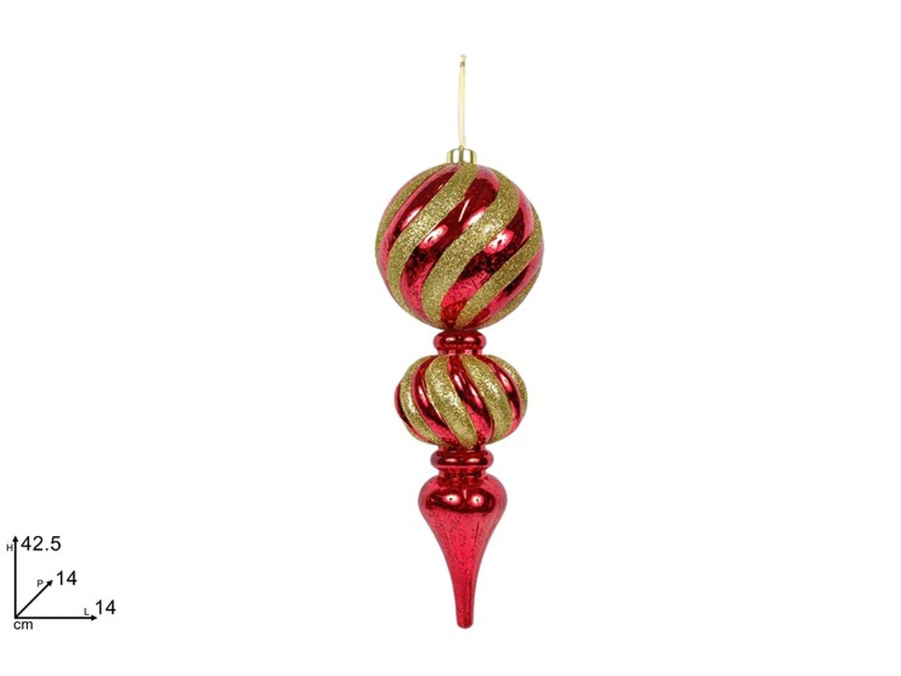 Decorazione palle 42,5cm rosso e oro glitter