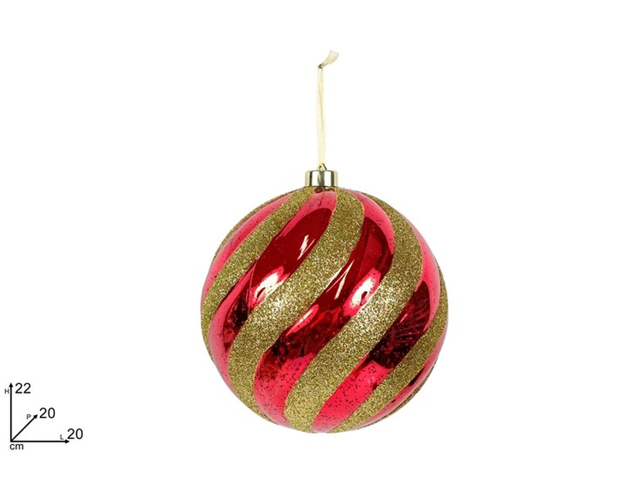 Palla 20cm rosso lucido e oro glitter