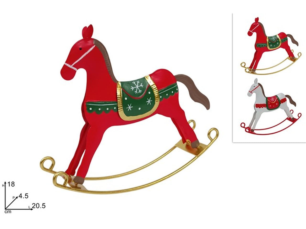 Cavallo a dondolo in latta 20,5cm 2 colori