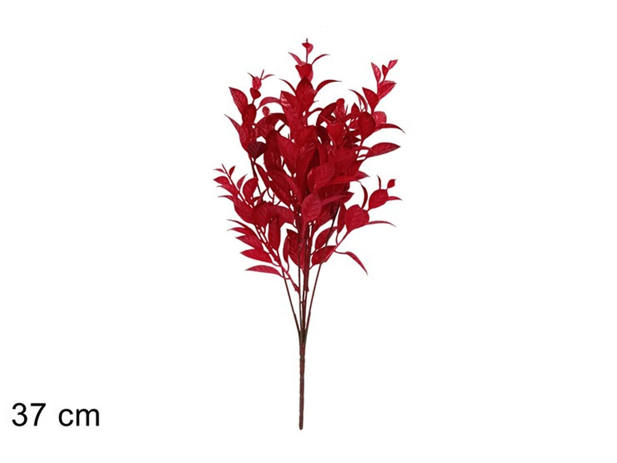 Ramo foglie glitterate 37cm rosso