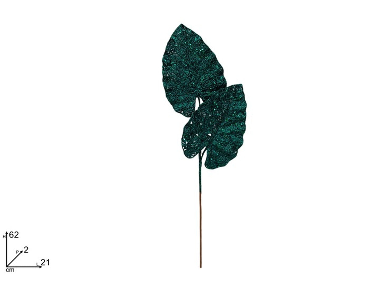 Ramo 2foglie glitterate 62cm verde