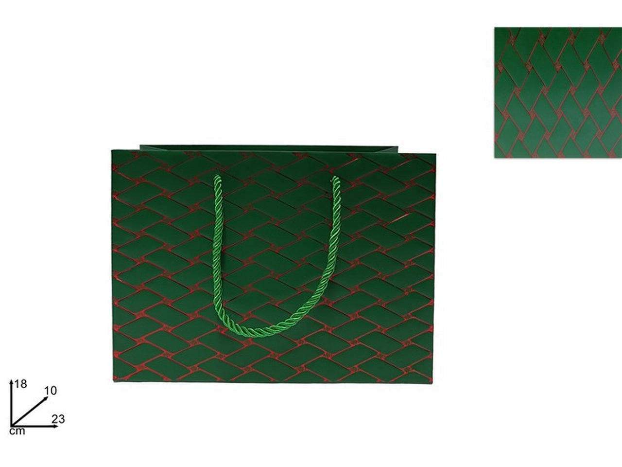 Shopper 23x18x10cm effetto trapunta verde rosso