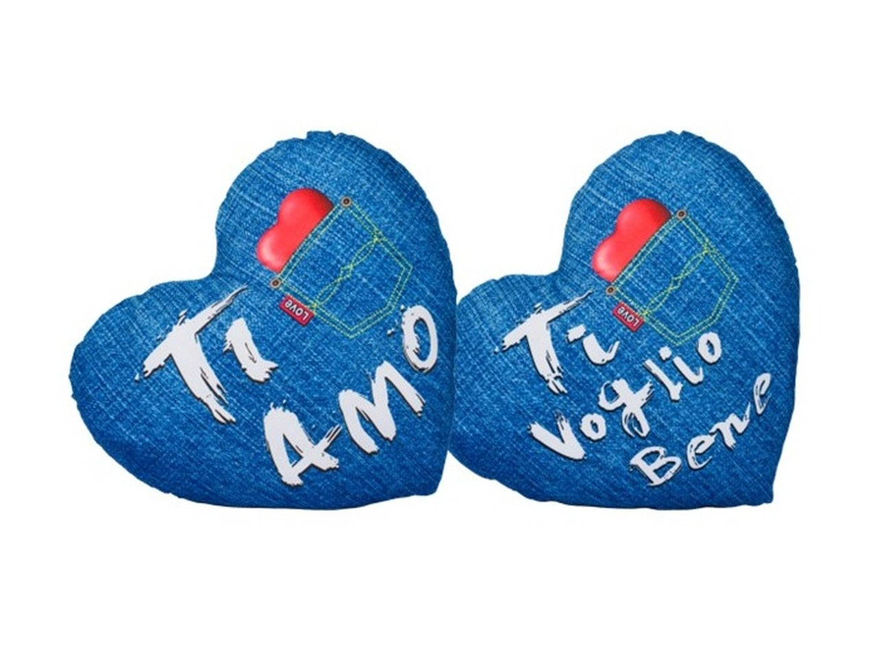 San valentino cuscino cuore 32cm tessuto stampa jeans in 2 assortimenti