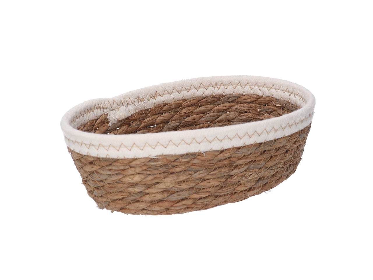 Cestino ovale in giacinto 22x16xh.7cm naturale con bordo corda
