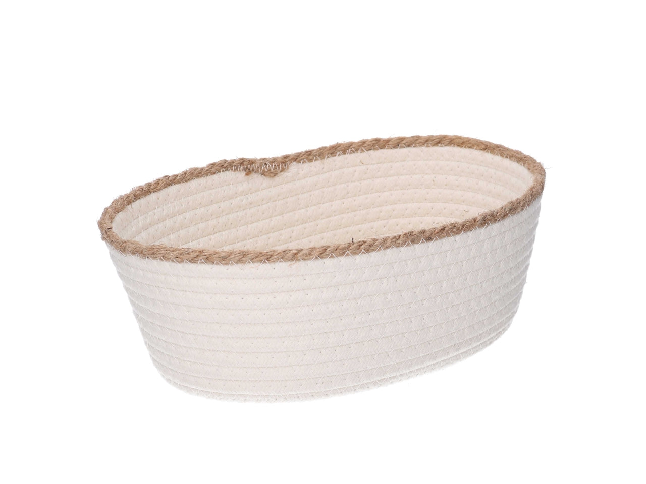 Cestino ovale in tessuto 27x19xh.10,5cm bianco con bordo corda