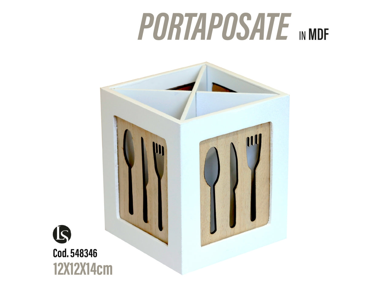 Portaposate in mdf bianco 12x12x14cm