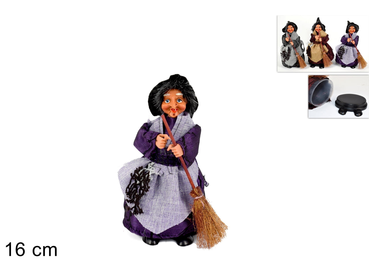 Befana 16cm con cofanetto porta caramelle in 3 assortimenti