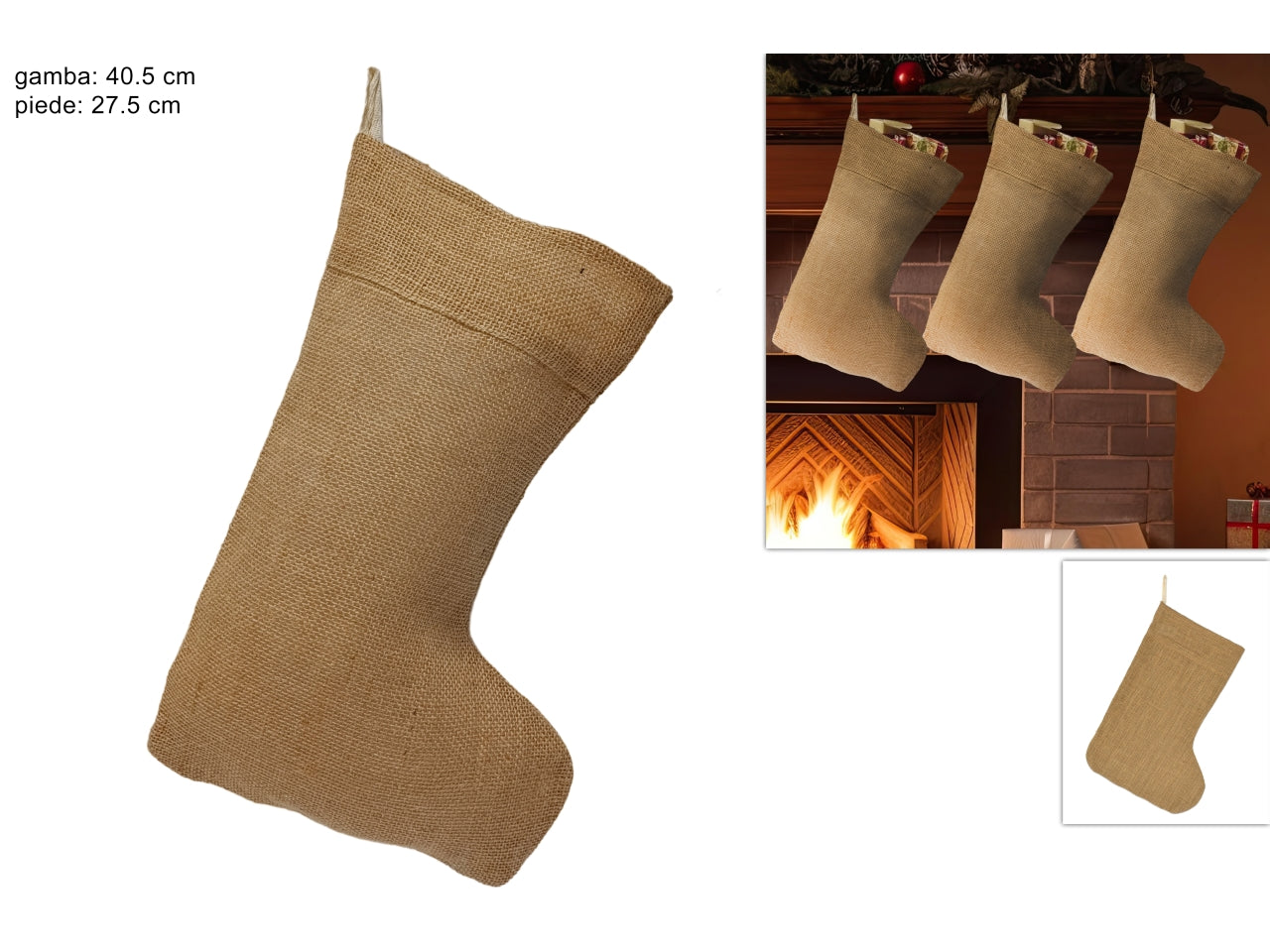 Calza befana juta 40,5x27,5cm naturale