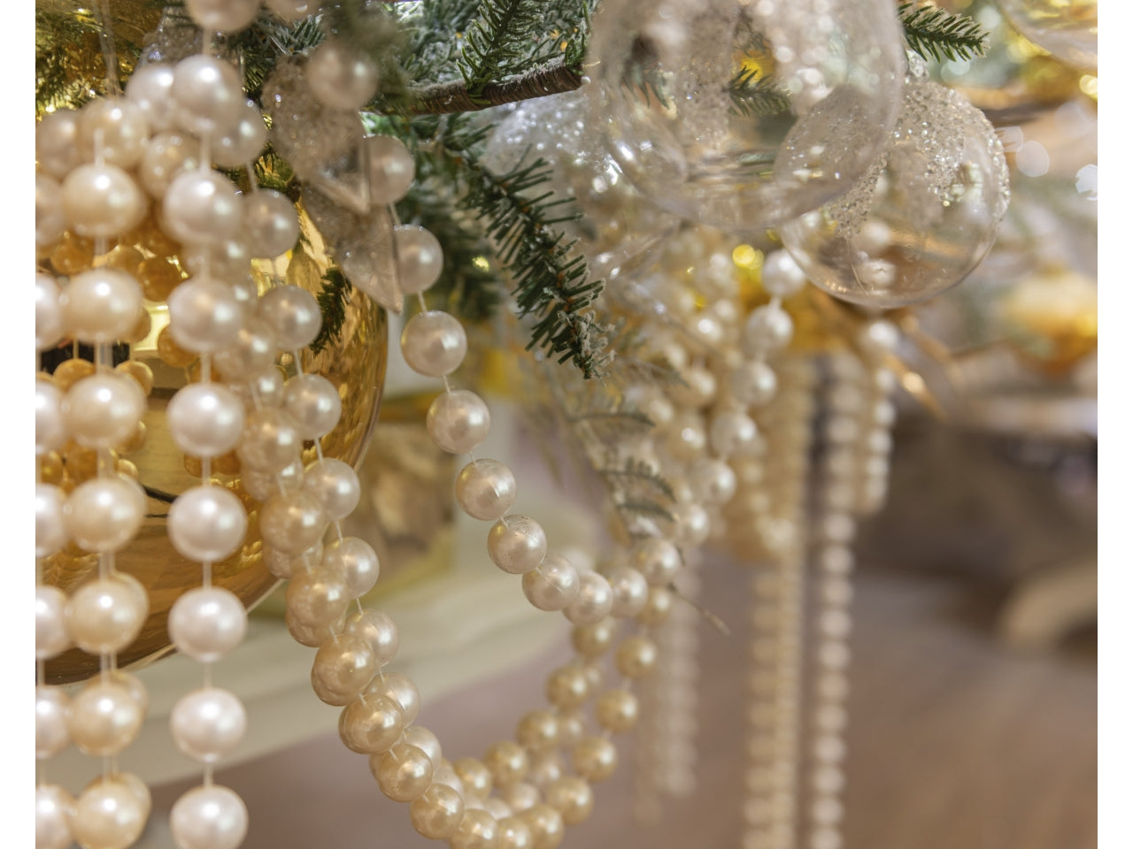 Ghirlanda con palle d.2x270cm bianco