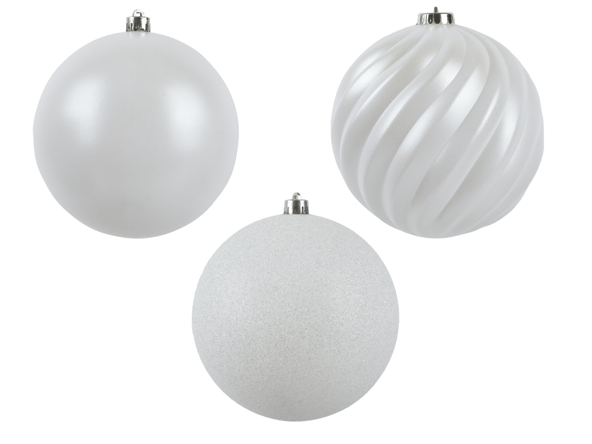 Palla 14cm in confezione da 4 pezzi bianco lucido, opaca e glitter