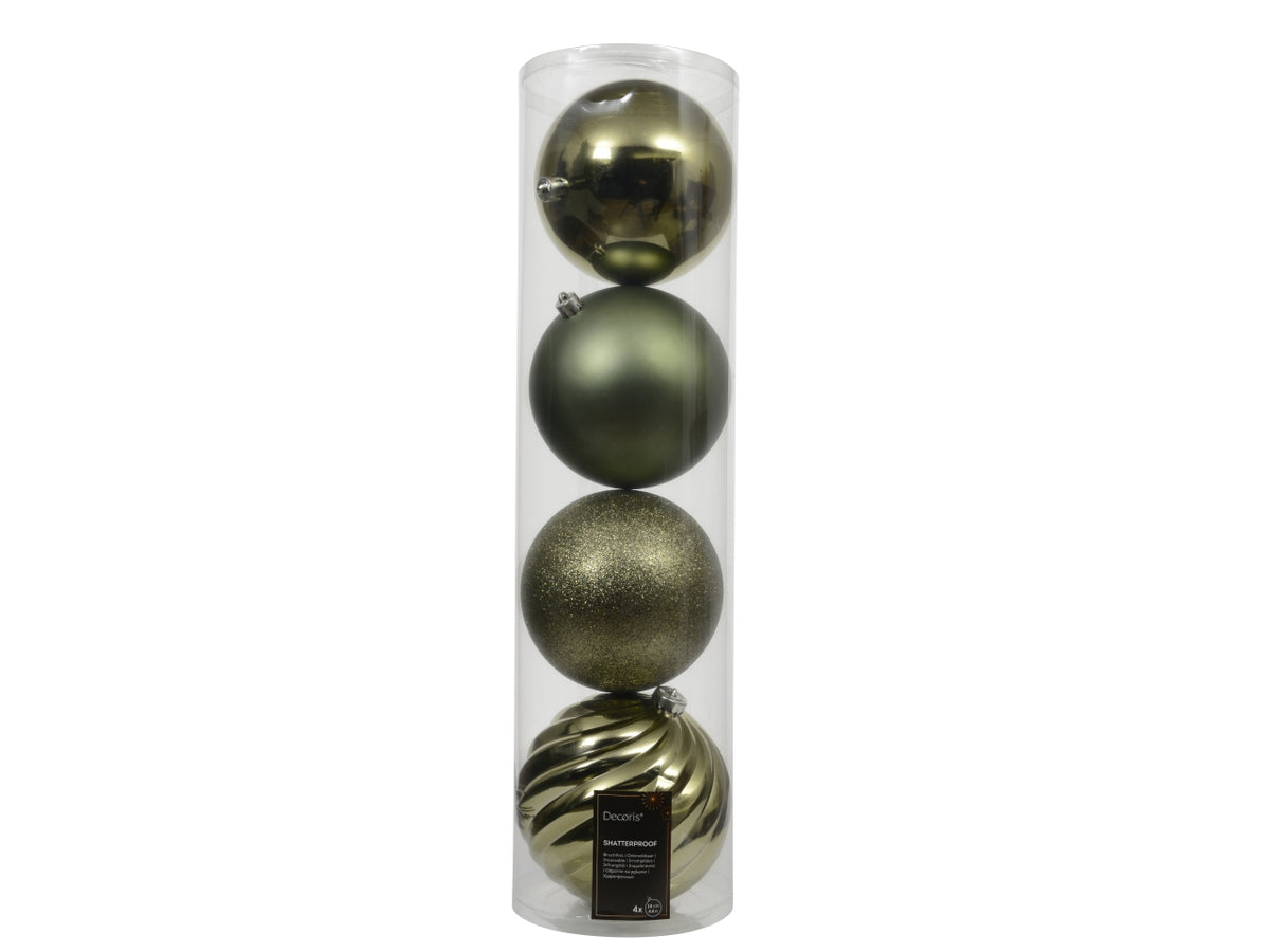 Palla 14cm in confezione da 4 pezzi verde rosmarino lucido, opaco e glitter