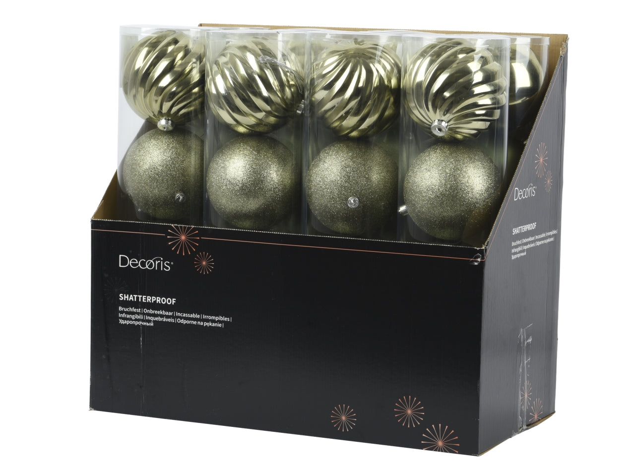 Palla 14cm in confezione da 4 pezzi verde rosmarino lucido, opaco e glitter