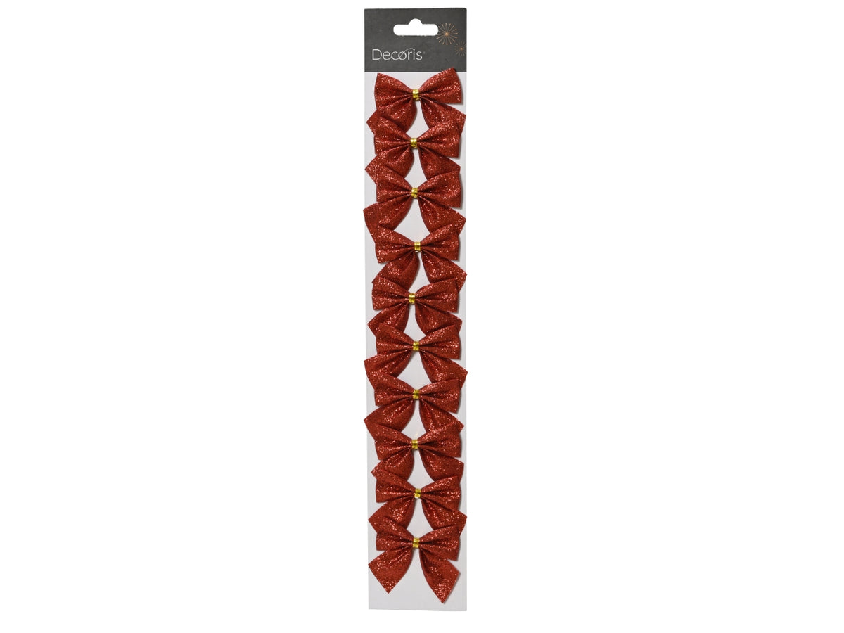Fiocco rosso glitter in cartella da 8 pezzi