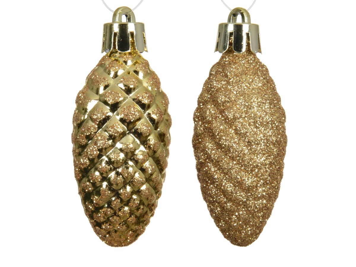 Appendino a forma di pigna in confezione da 12 pezzi oro glitter