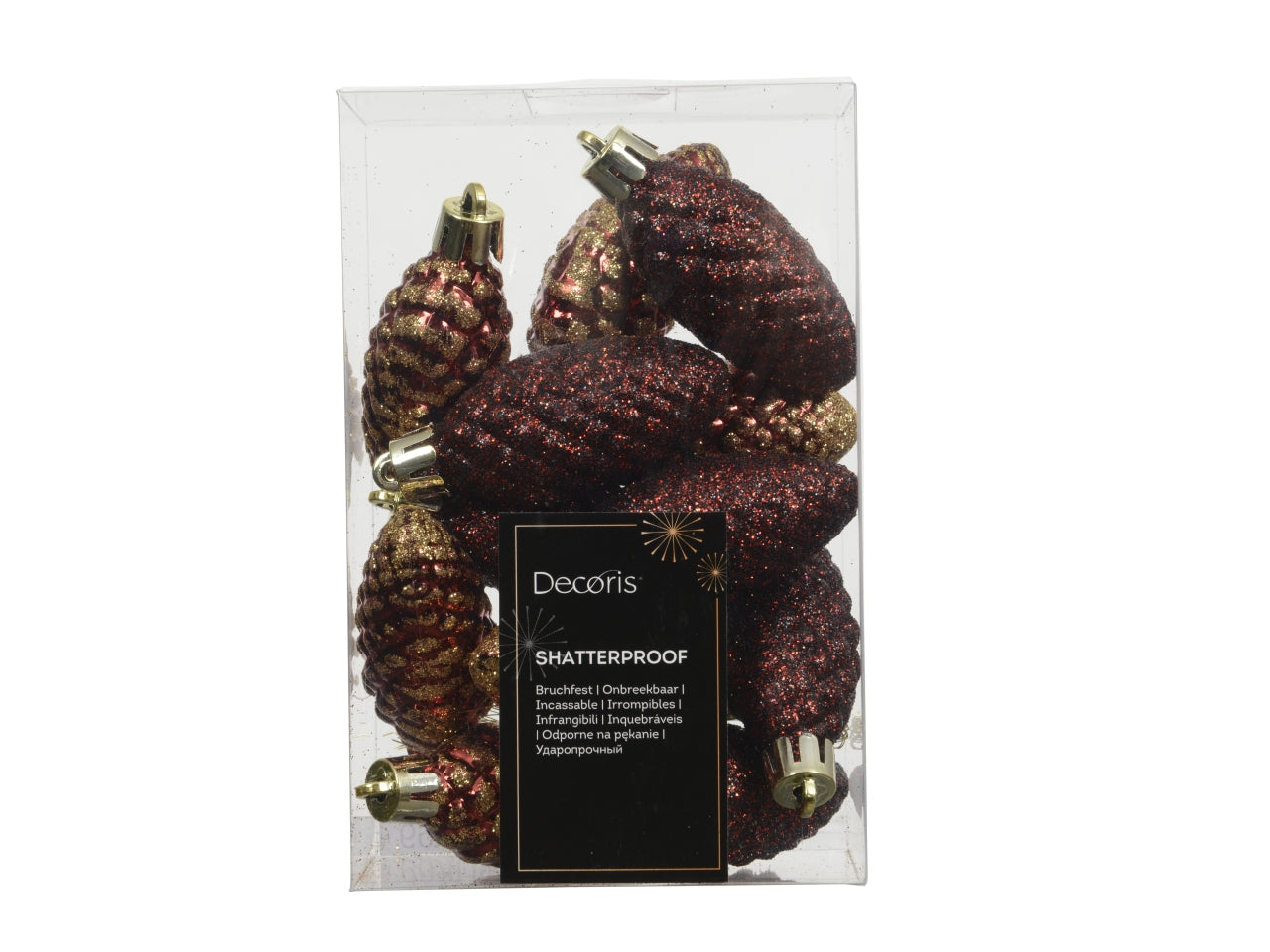 Appendino pigna in confezione da 12 pezzi bordeaux con glitter