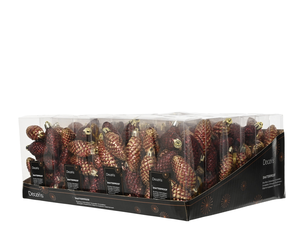 Appendino pigna in confezione da 12 pezzi bordeaux con glitter