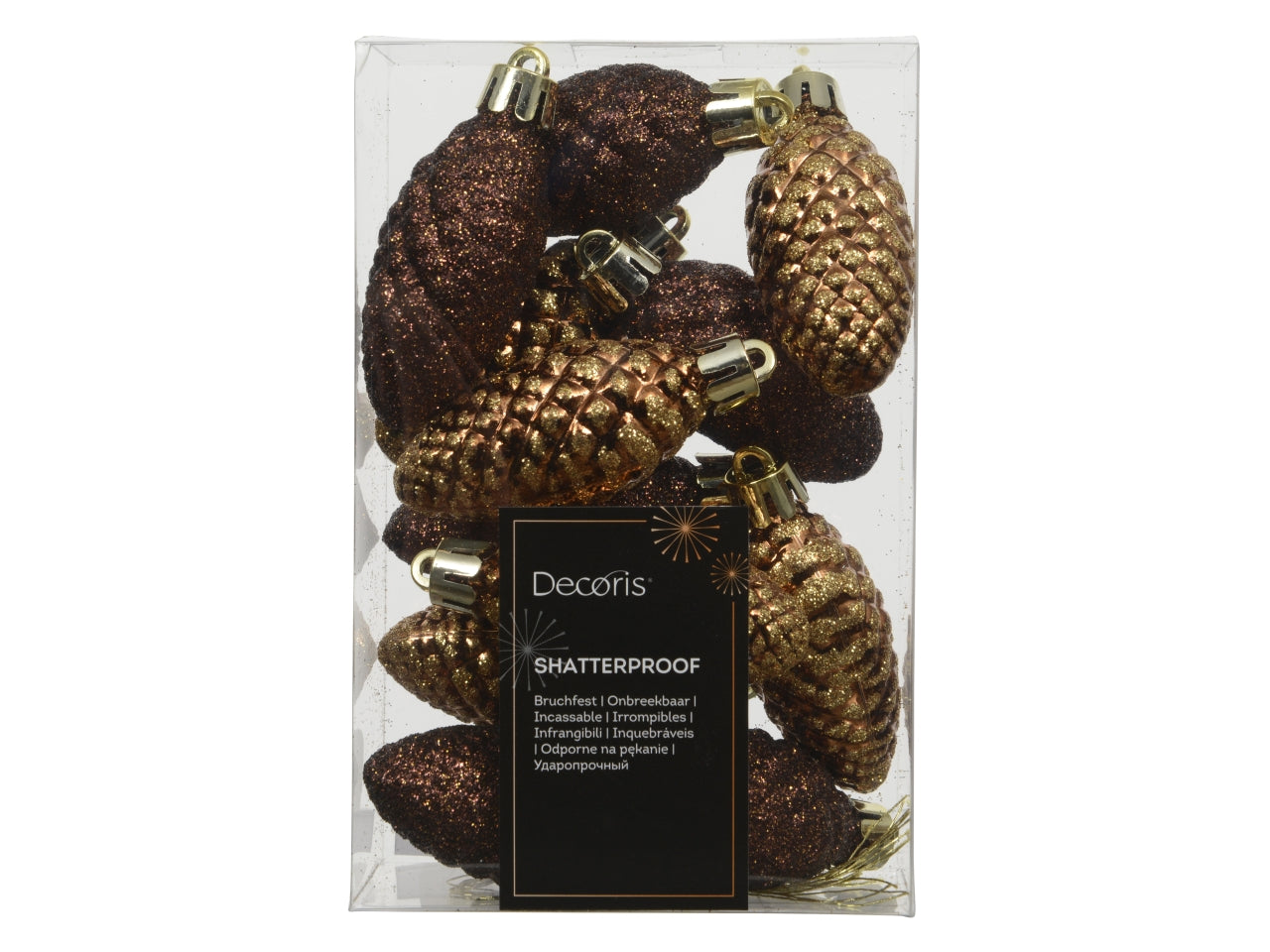 Appendino pigna in confezione da 12 pezzi marrone con glitter