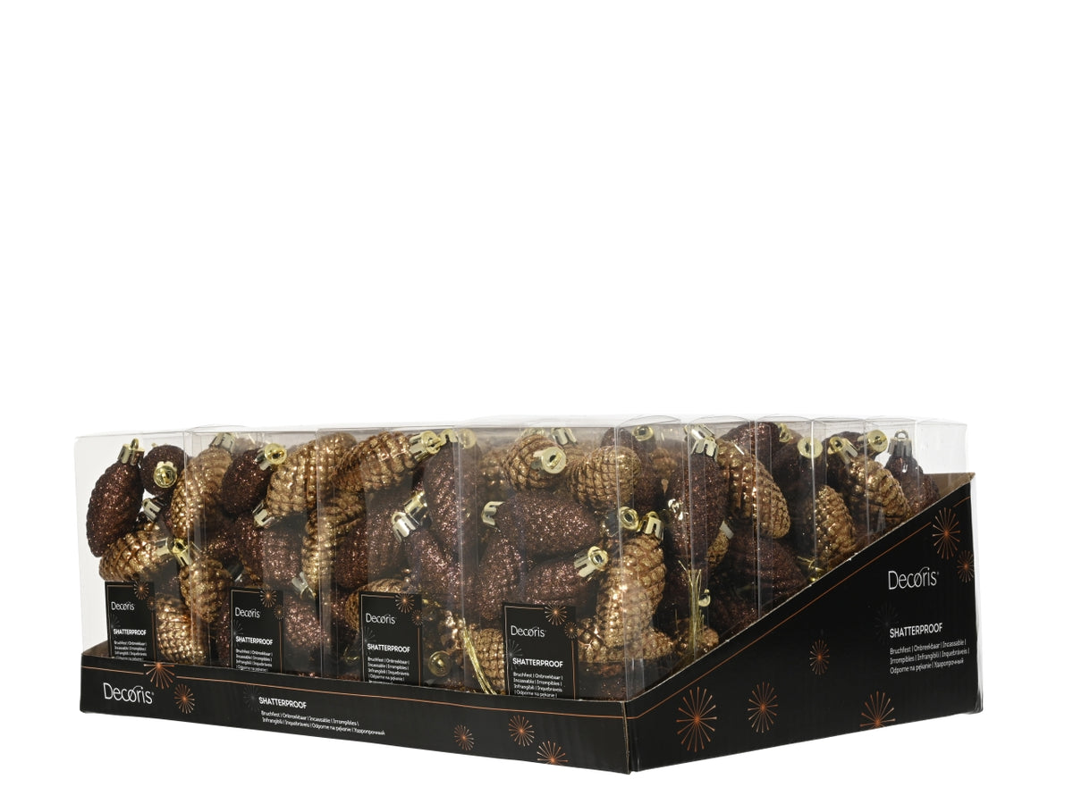 Appendino pigna in confezione da 12 pezzi marrone con glitter