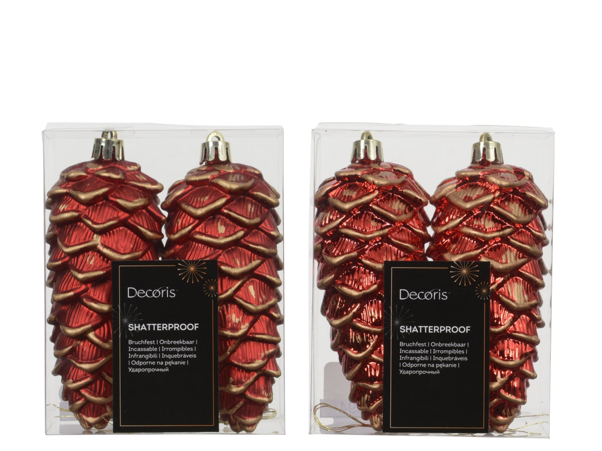 Appendino pigna da 11,5cm in confezione da 2 pezzi rosso con glitter