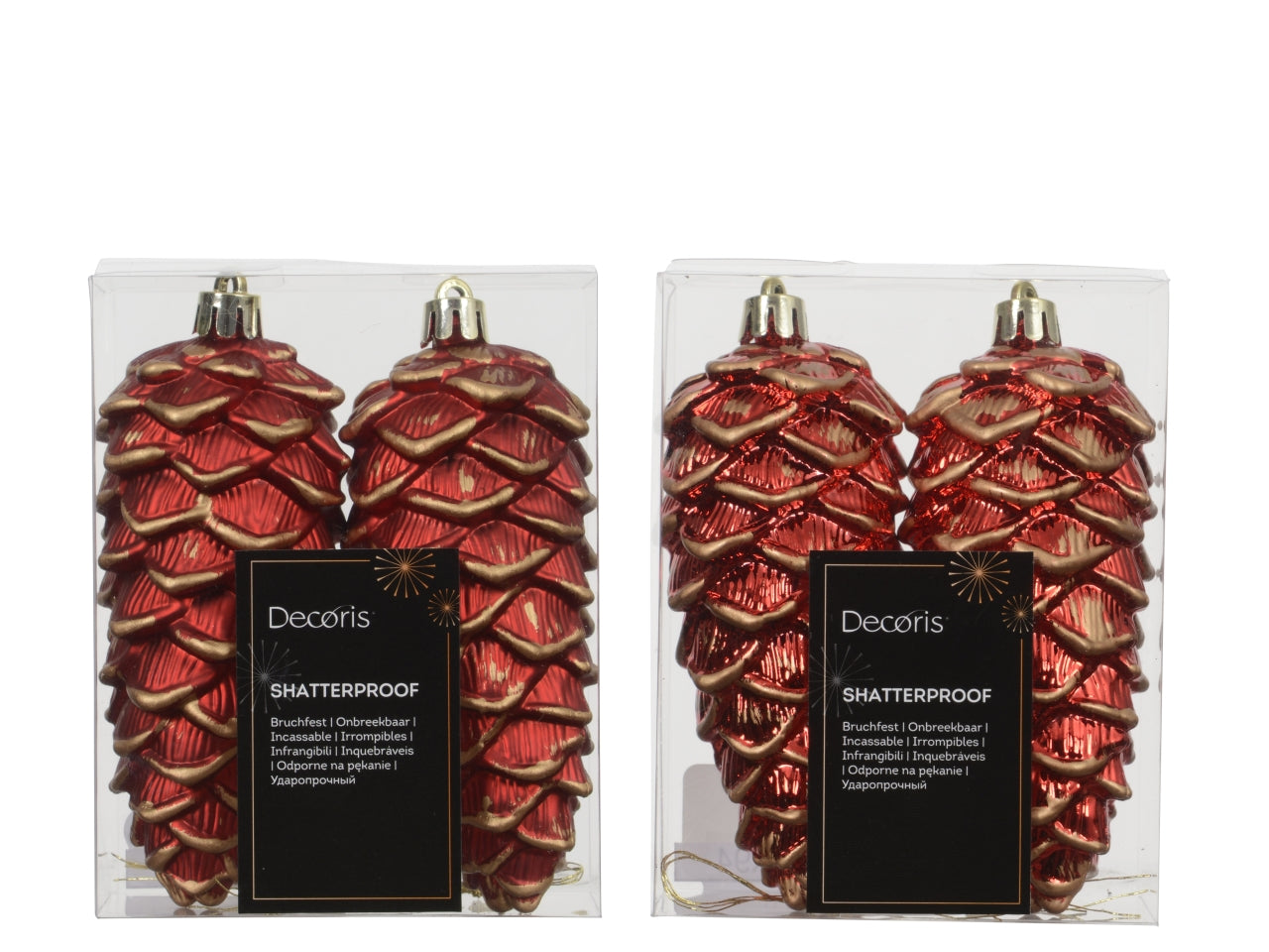 Appendino pigna da 11,5cm in confezione da 2 pezzi rosso con glitter