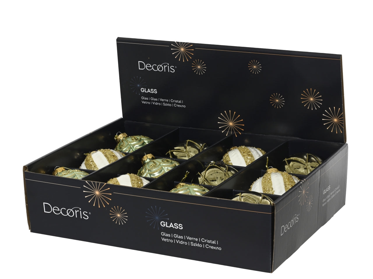 Palla in vetro 10cm 3 decori assortiti