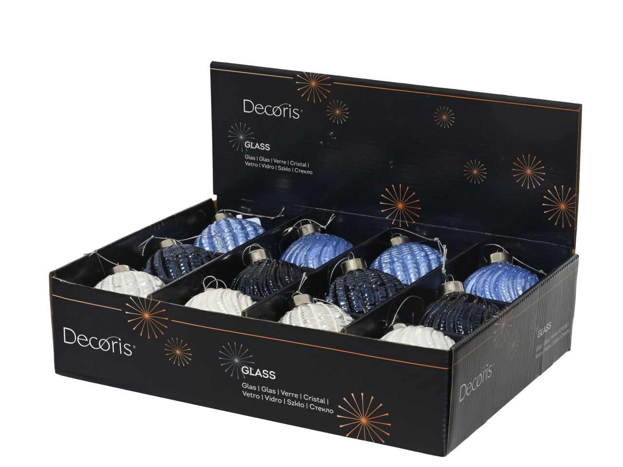 Palla in vetro 8cm 2modelli, 3 colori assortiti