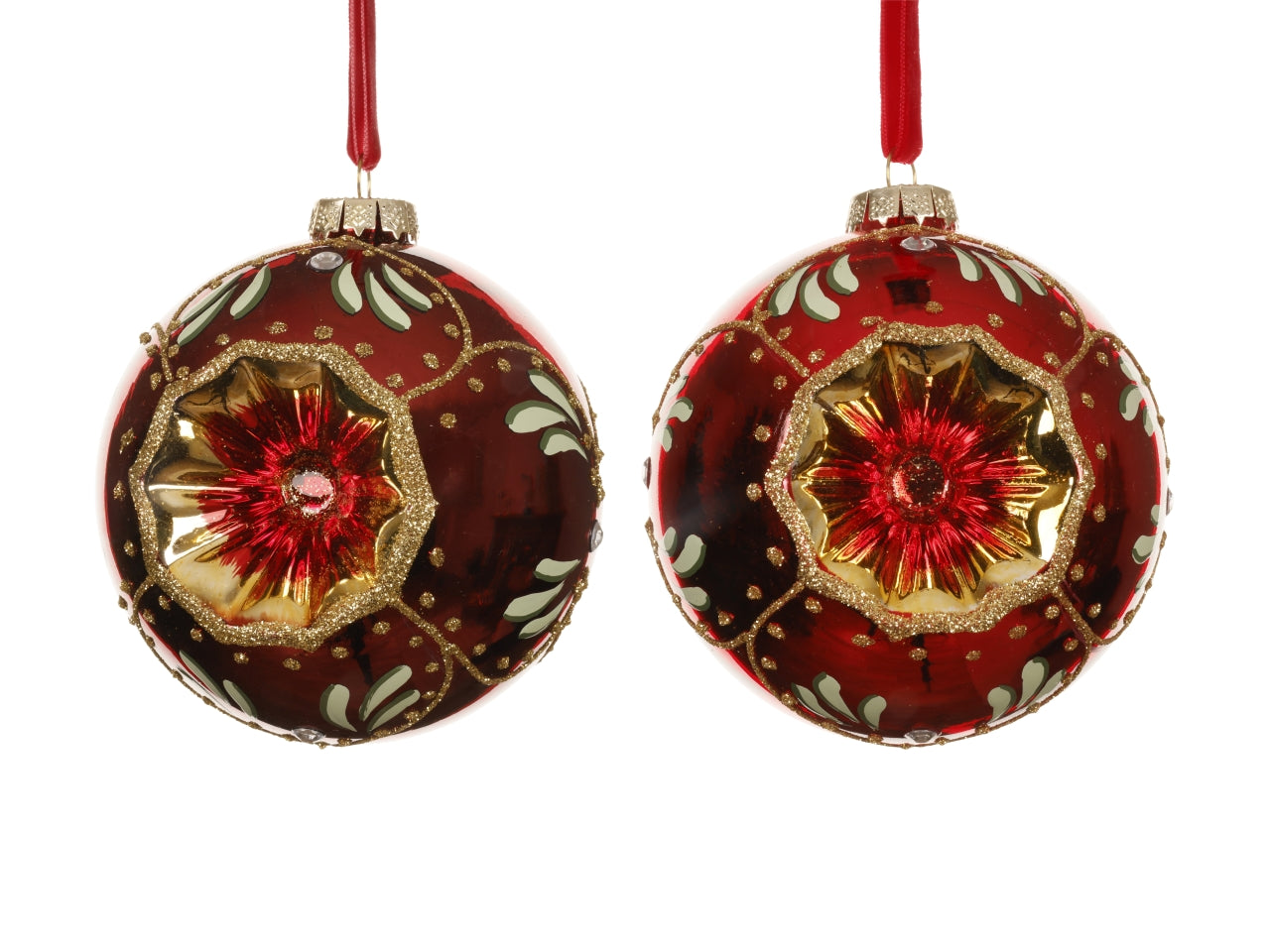 Palla in vetro 10cm con foro e glitter assortiti