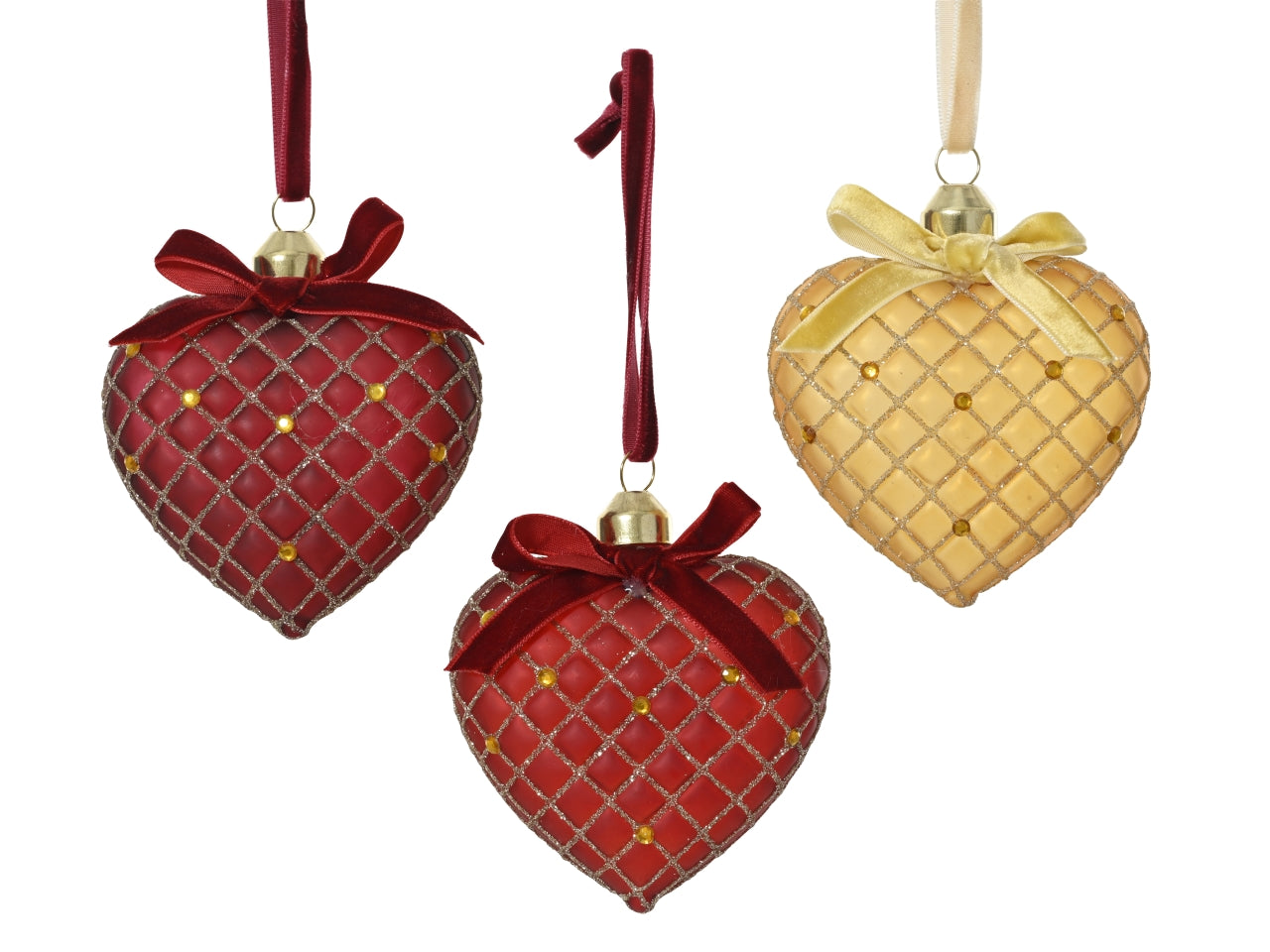 Appendino cuore vetro con gemme e glitter in 3 colori assortiti