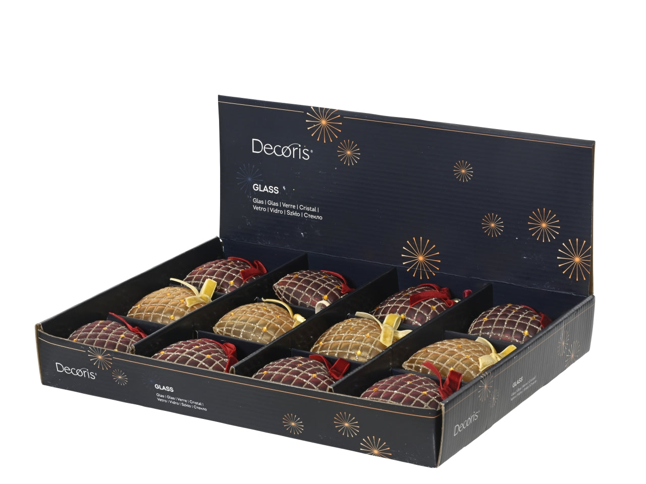 Appendino cuore vetro con gemme e glitter in 3 colori assortiti