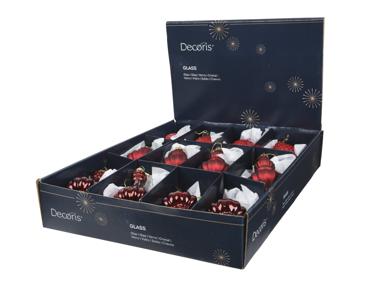 Appendino in vetro 15cm rosso lucido, opaco e smaltato assortiti