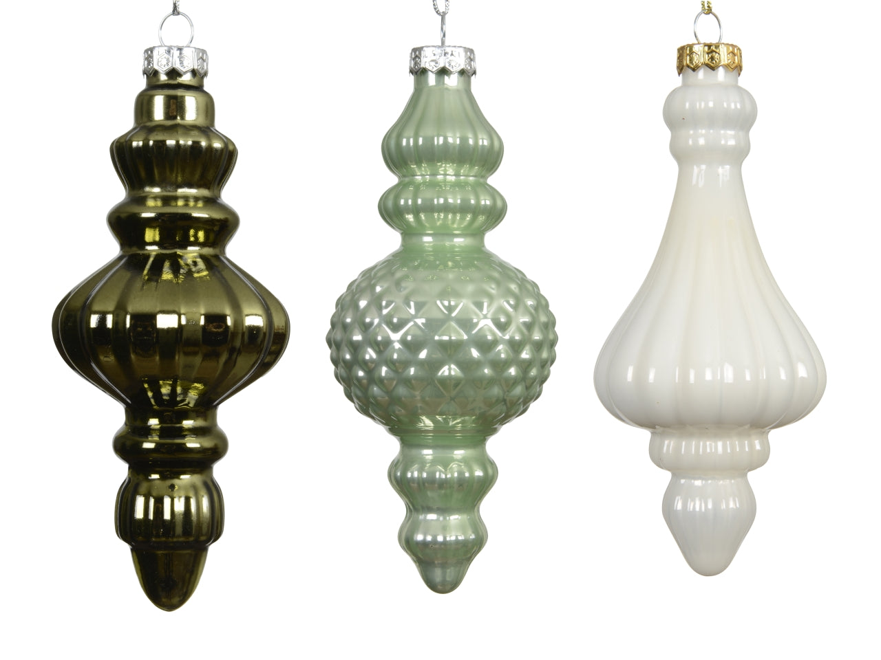 Appendino in vetro 15cm verde lucido, opaco e smaltato assortiti