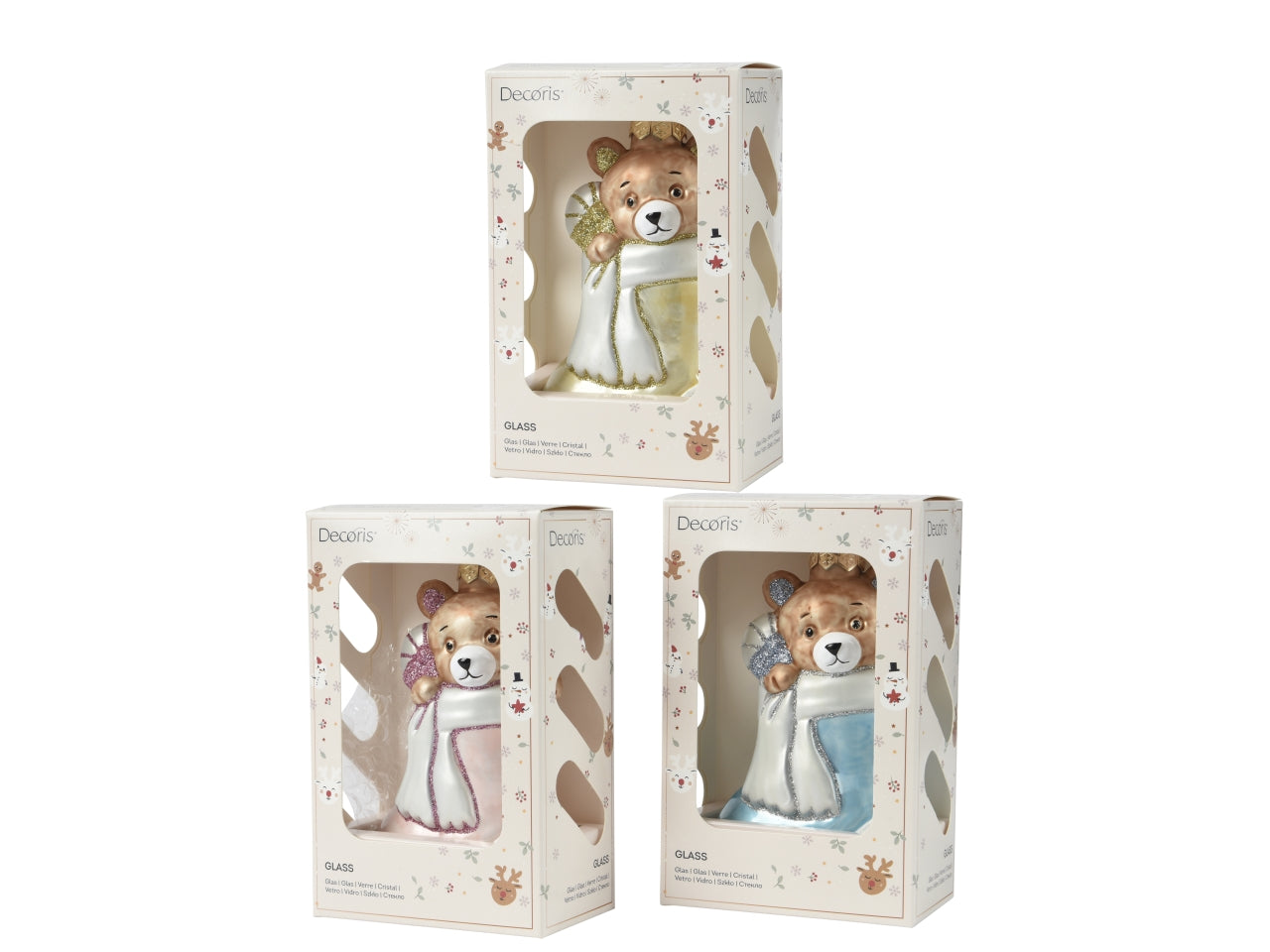 Appendino orso in vetro con calza 3 colori assortiti