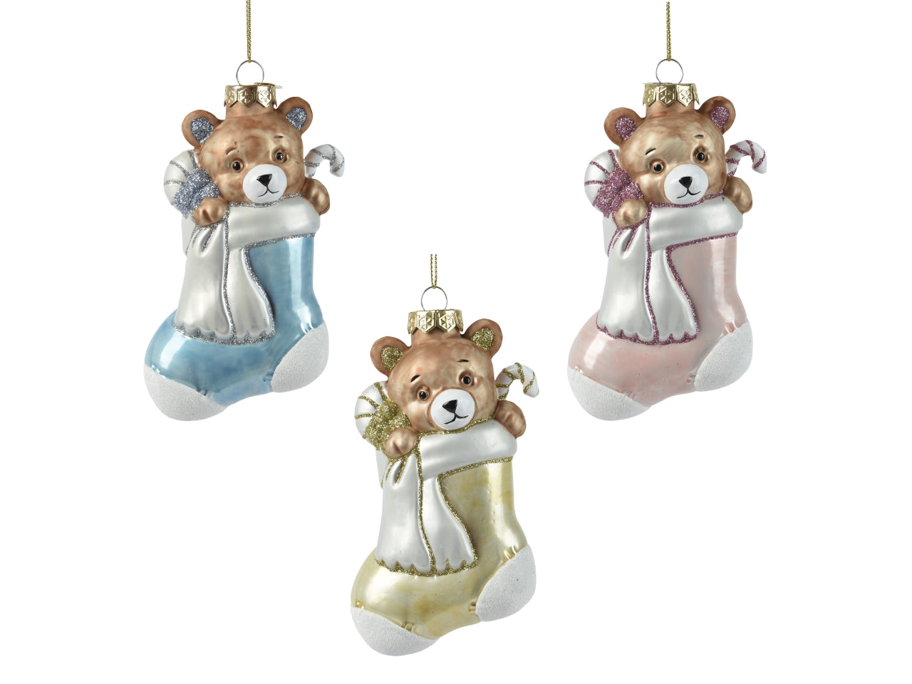 Appendino orso in vetro con calza 3 colori assortiti