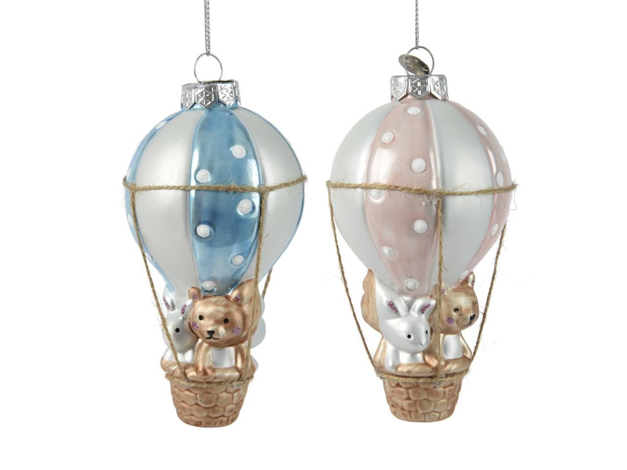 Appendino orso vetro con mongolfiera 2colori assortiti