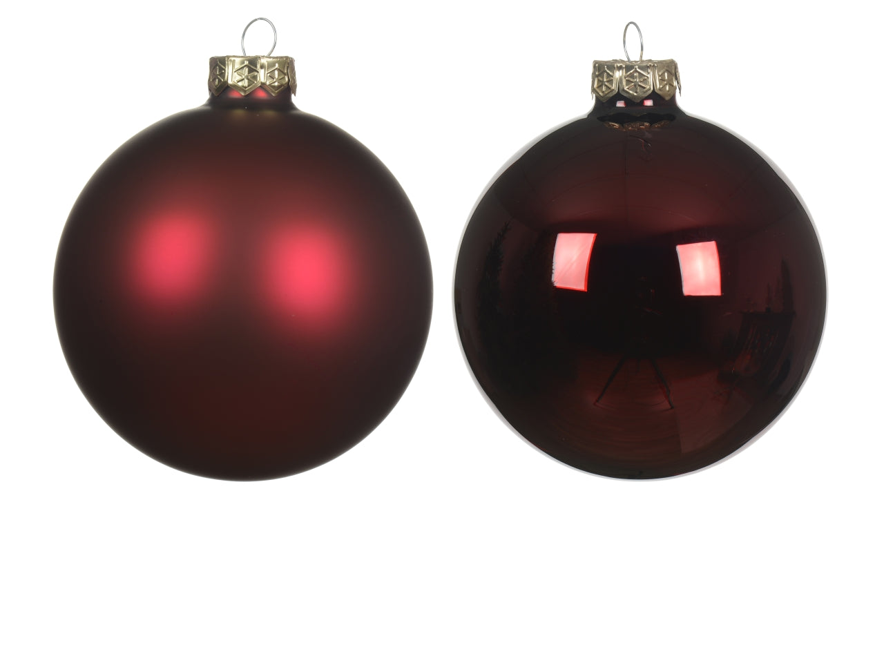 Palla vetro 10cm in confezione da 4 pezzi bordeaux lucido e opaco