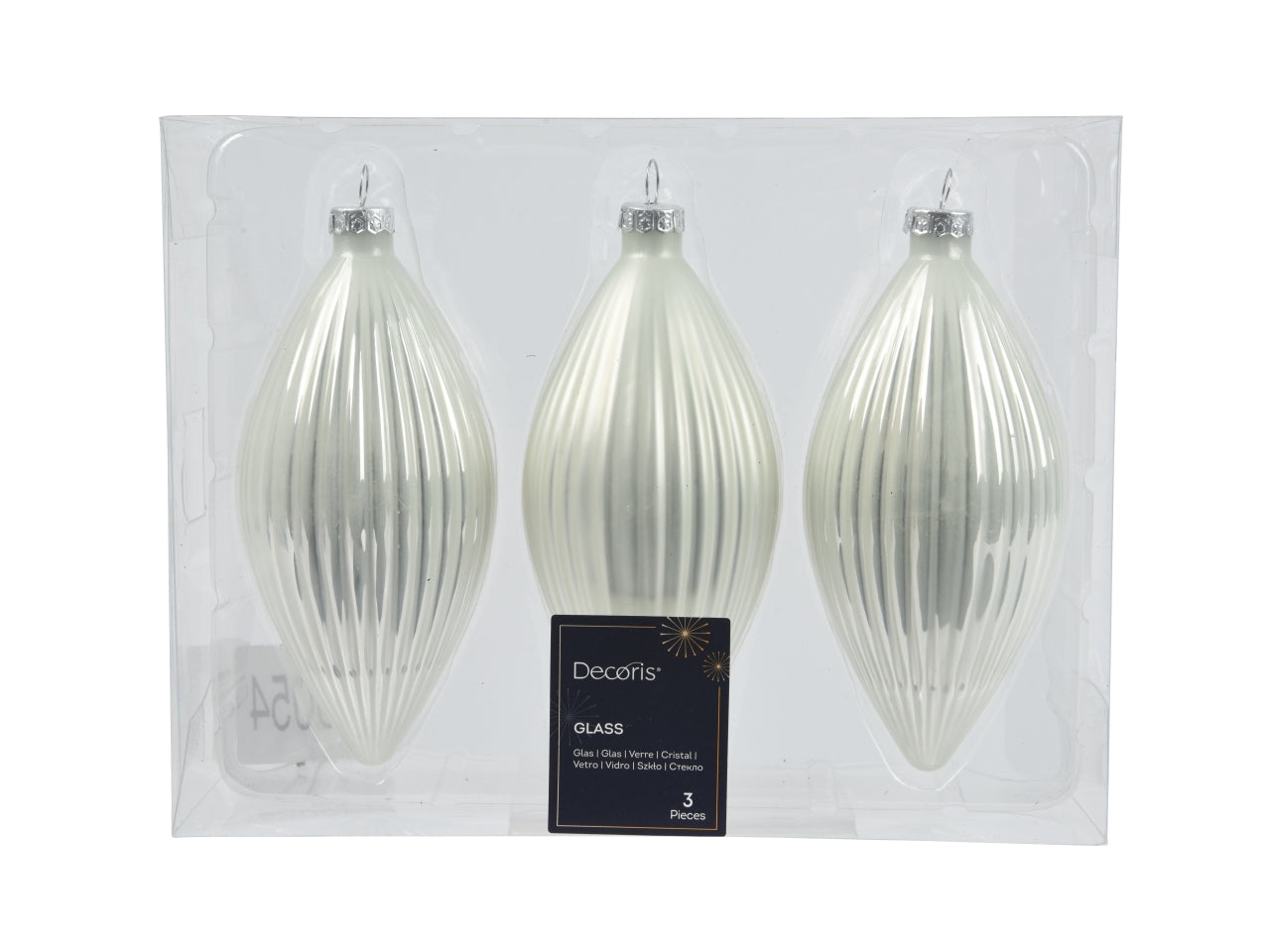 Palla oliva vetro 13cm in confezione da 3 pezzi bianco