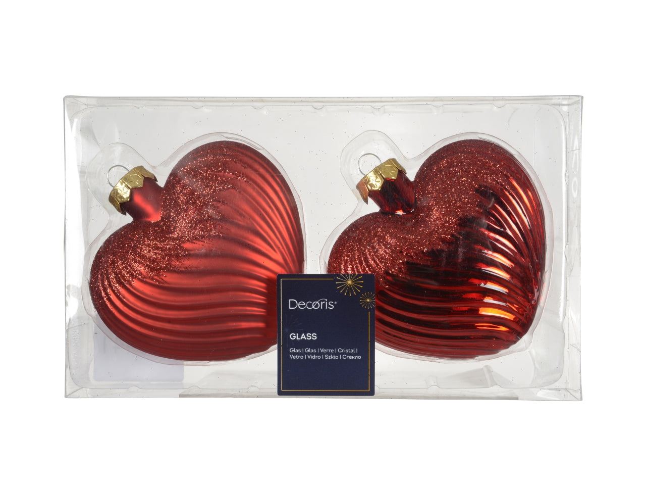 Appendino cuore vetro 9,5cm in confezione da 2 pezzi rosso