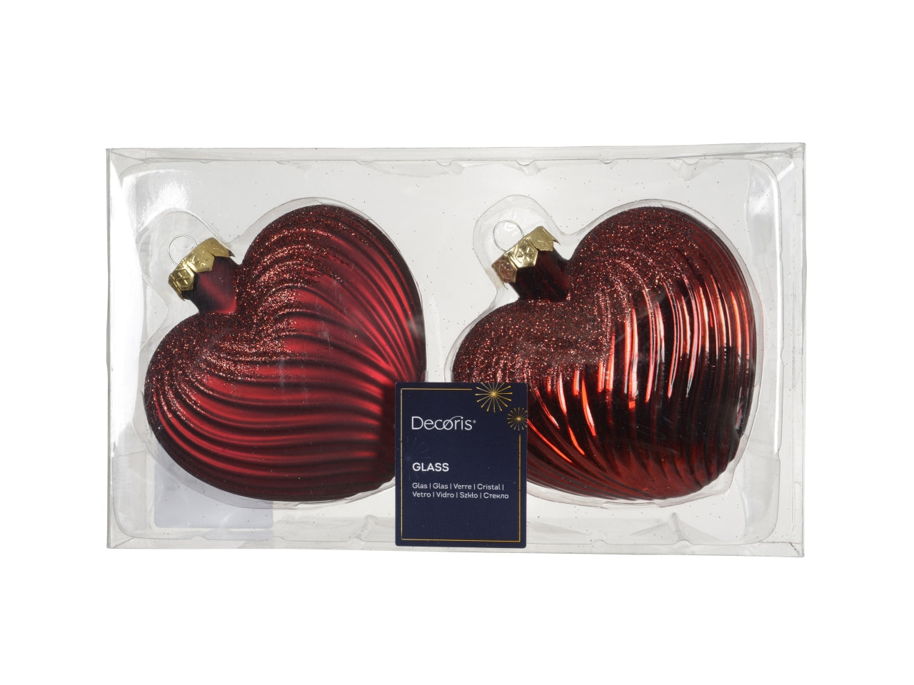 Appendino cuore vetro 9,5cm in confezione da 2 pezzi bordeaux