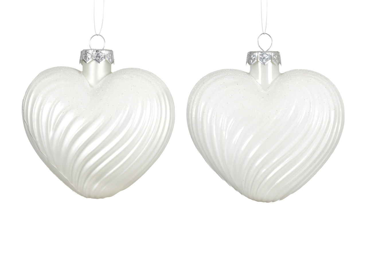 Appendino cuore vetro9,5cm in confezione da 2 pezzi bianco