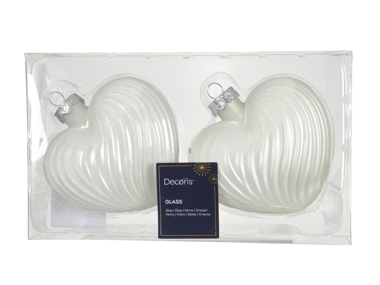 Appendino cuore vetro9,5cm in confezione da 2 pezzi bianco