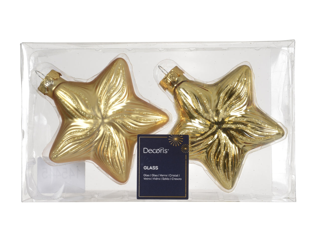 Appendino stella vetro 10cm in confezione da 2 pezzi oro