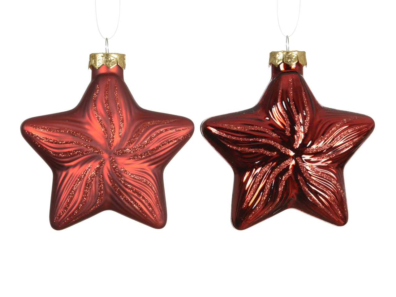 Appendino stella vetro 10cm in confezione da 2 pezzi rosso