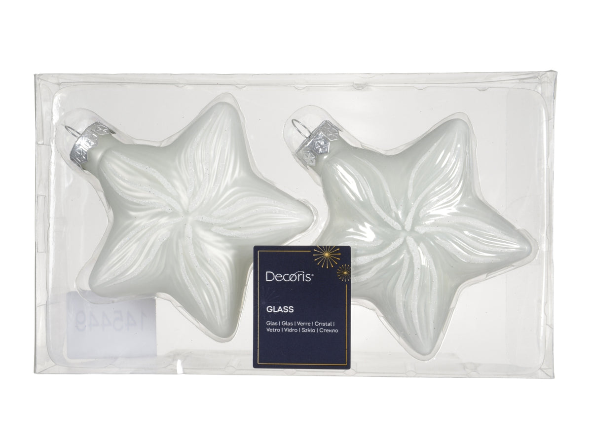Appendino stella vetro 10cm in confezione da 2 pezzi bianco