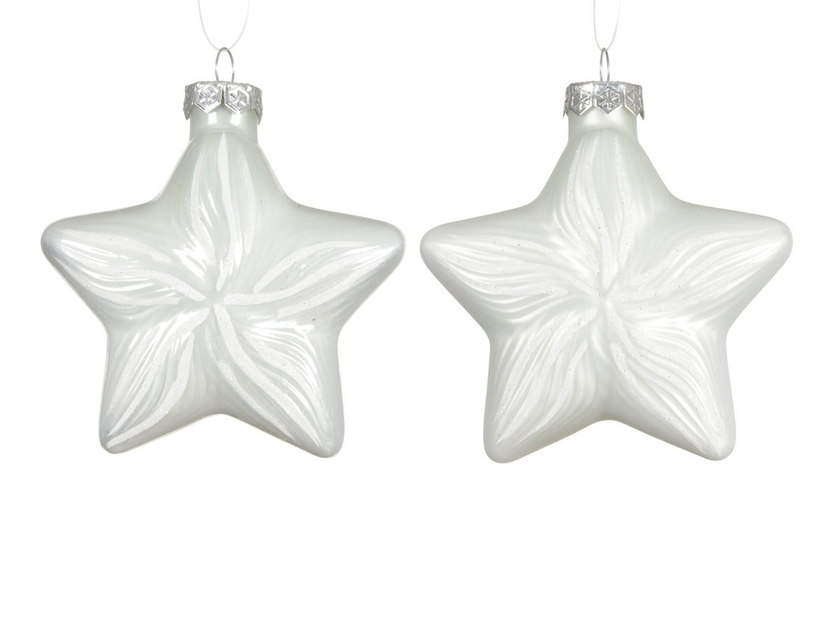 Appendino stella vetro 10cm in confezione da 2 pezzi bianco