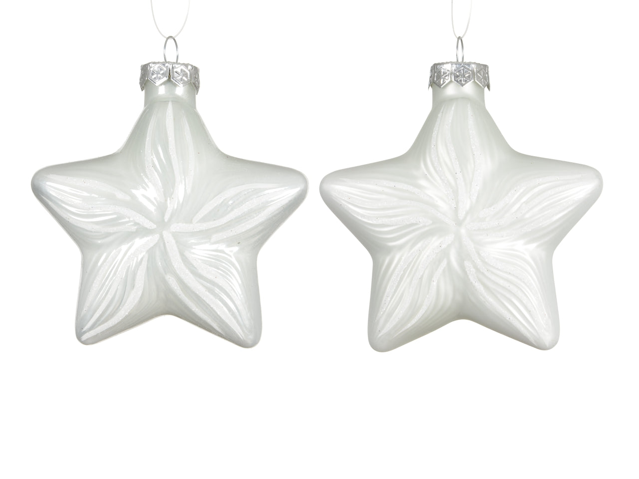 Appendino stella vetro 10cm in confezione da 2 pezzi bianco