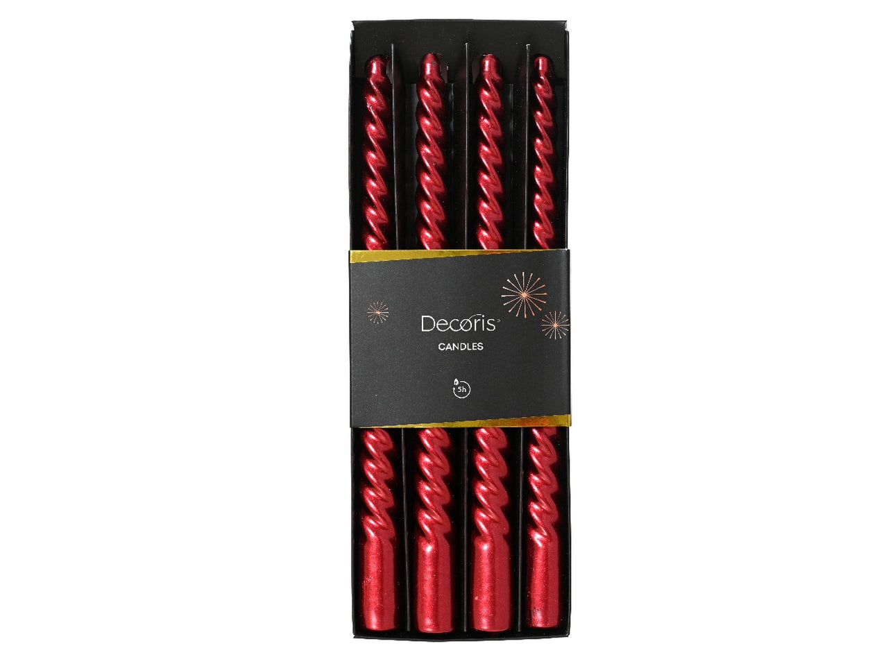Candela torciglione 25cm in scatola da 4 pezzi rosso