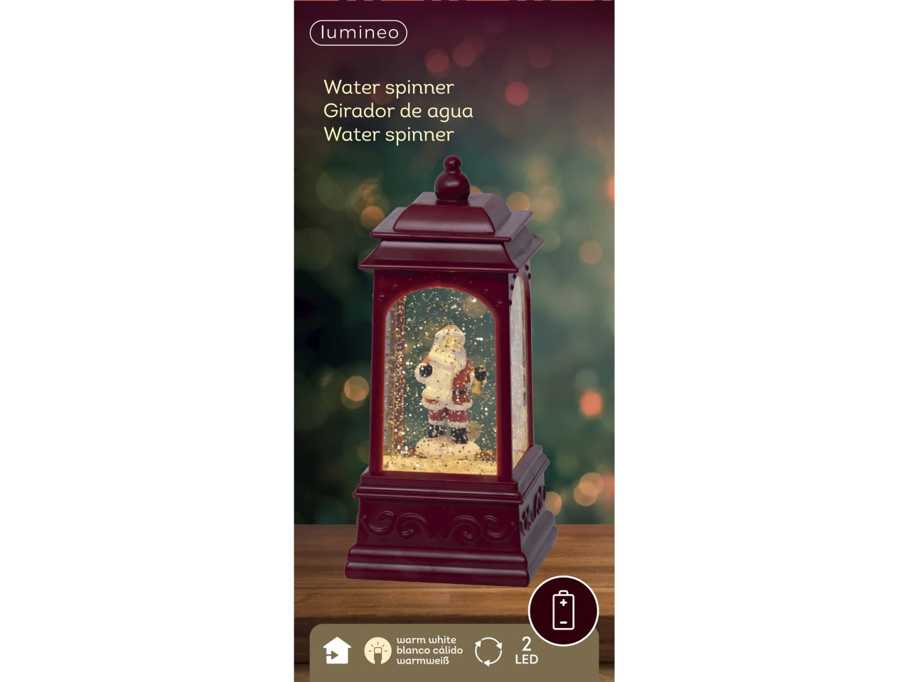 Lanterna babbo natale con acqua e luce a batteria 9xh.20,5cm