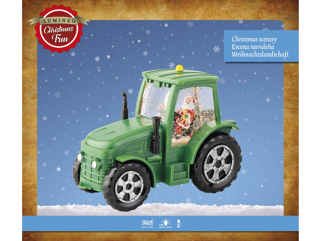 Trattore babbo natale con acqua e led a batteria 11x22x17cm